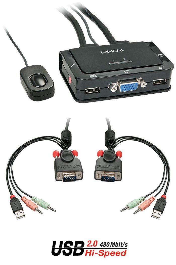 Lindy 2 Port VGA, USB 2.0 & Audio Cable KVM Switch - W128456975