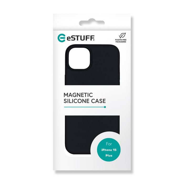 eSTUFF iPhone 15 Plus INFINITE ROME Magnetic Silicone Cover - Black - 100% recycled Silicone - W128407517