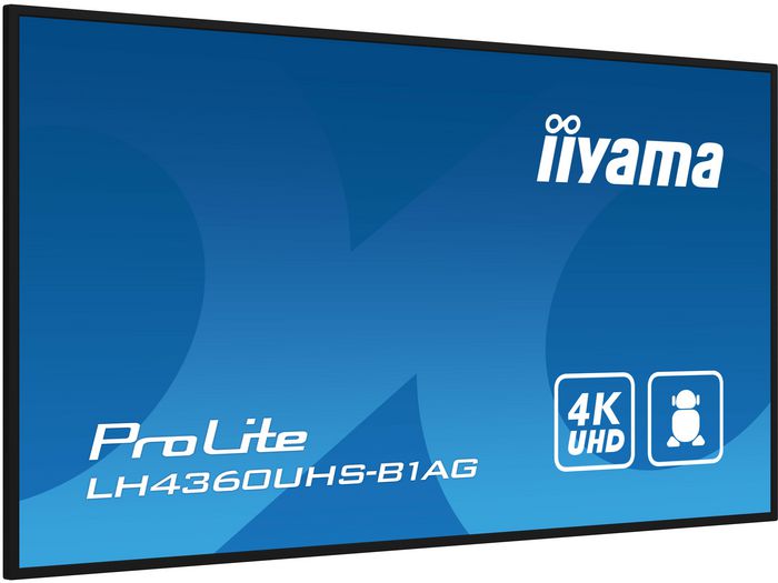 iiyama 43" 3840x2160, UHD VA panel, Haze 25% 500cd/m², Landscape and Portrait, Speakers 2x 10W, 3x HDMI, USB 2.0 x2, WiFi, LAN, Media Play USB Port, Control LAN / RS232C, iiSignage2 (CMS/DMS), E-Share, Android 11 OS, file- and web browser, 24/7 Operation, Slim design depth 40mm, VESA Mount 400x300 - wallmount included - W128444343