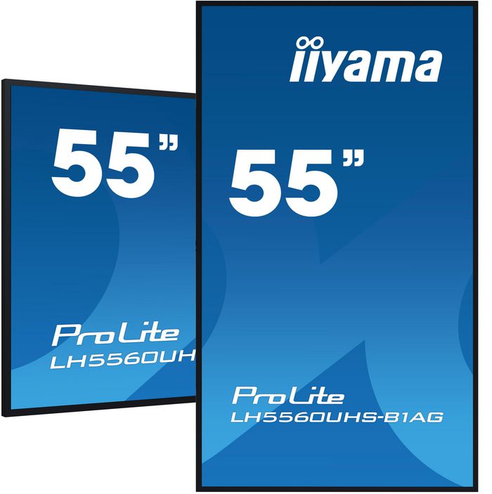 iiyama 55" 3840x2160, UHD VA panel, Haze 25% 500cd/m², Landscape and Portrait, Speakers 2x 10W, 3x HDMI, USB 2.0 x2, WiFi, LAN, Media Play USB Port, Control LAN / RS232C, iiSignage2 (CMS/DMS), E-Share, Android 11 OS, file- and web browser, 24/7 Operation, Slim design depth 39mm, VESA Mount 300x400 - wallmount included - W128444345