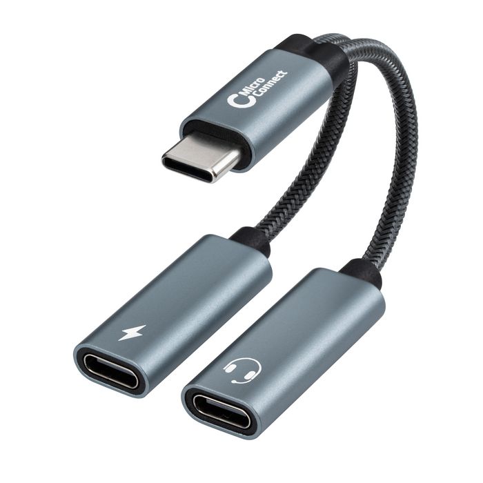 MicroConnect USB-C to USB-C PD and USB-C Female Adapter, Silver 13cm - W128460313