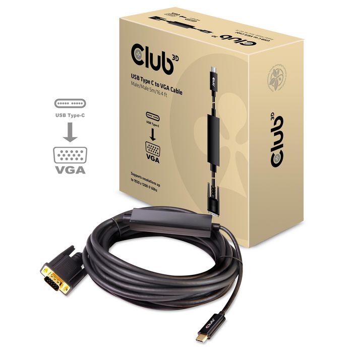 Club3D Usb Type C To Vga Active Cable M/M 5M/16.40Ft - W128559473