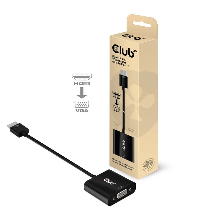 Club3D Video Cable Adapter 0.5 M Hdmi Type A (Standard) Vga (D-Sub) Black - W128559946