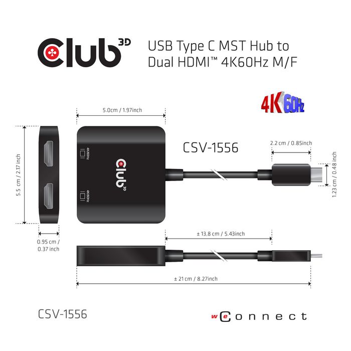Club3D Usb Type C Mst Hub To Dual Hdmi 4K60Hz M/F - W128560038