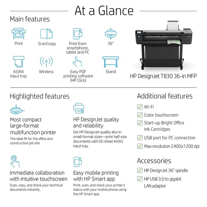 HP Designjet T830 36-In Multifunction Printer - W128560253