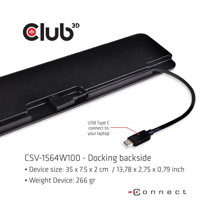 Club3D Usb Type C 3.2 Gen1 Triple Display Dynamic Pd Charging Dock 100W Pd Power Charger - W128560292