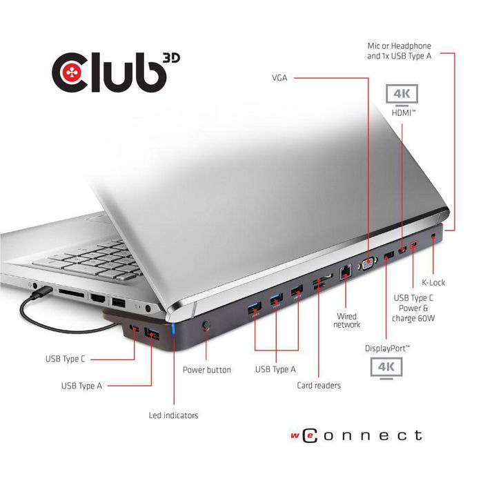 Club3D Universal Usb Gen1 Type-C Triple Display Dynamic Pd Charging Dock With 65 Watt Ps ( Vga, Hdmi, Dp, Ethernet) - W128560702