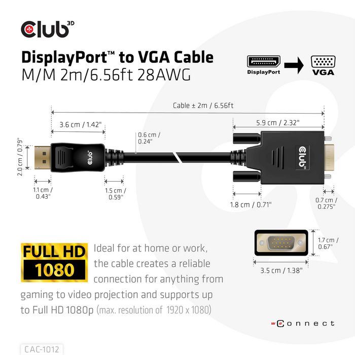 Club3D Displayport To Vga Cable M/M - W128561041