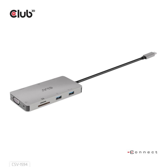 Club3D Usb Gen1 Type-C 9-In-1 Hub With Hdmi, Vga, 2X Usb Gen1 Type-A, Rj45, Sd/Micro Sd Card Slots And Usb Gen1 Type-C Female Port - W128561059