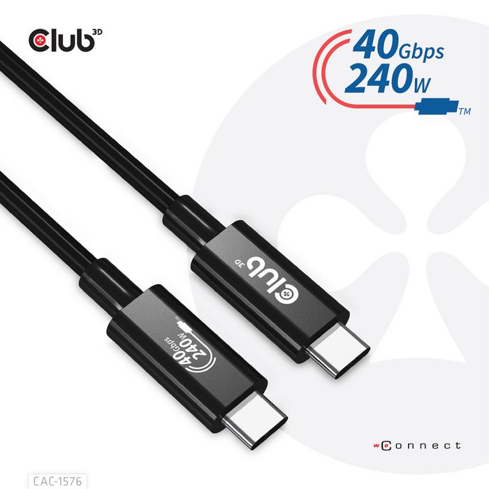 Club3D Usb4 Gen3X2 Type-C Bi-Directional Cable 8K60Hz, Data 40Gbps, Pd 240W(48V/5A) Epr M/M 1M / 3.28Ft - W128561542