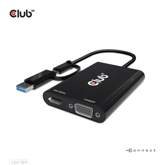 Club3D Usb Gen1 Type-C/-A To Dual Hdmi (4K/30Hz) / Vga (1080/60Hz) - W128561545