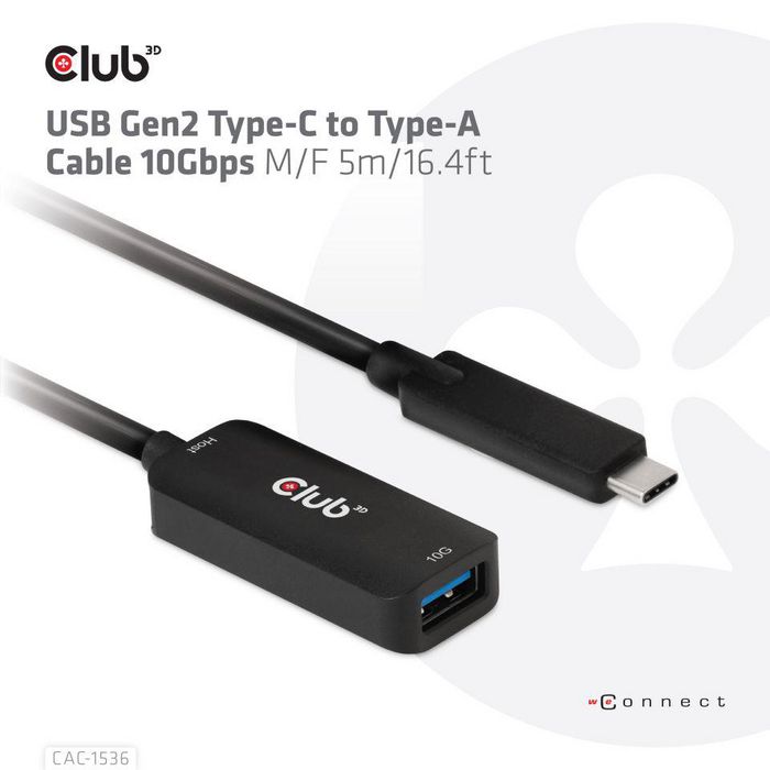 Club3D Usb Gen2 Type-C To Type-A Cable 10Gbps M/F 5M/16.4Ft - W128566093