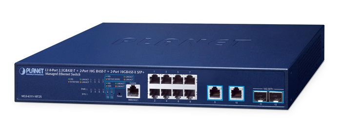 Planet Layer 3 8-Port 2.5GBASE-T + 2-Port 10GBASE-T + 2-Port 10GBASE-X SFP+ Managed Ethernet Switch(Hardware-based Layer 3 RIPv1/v2, OSPFv2 dynamic routing, supports ERPS Ring) - W128485230