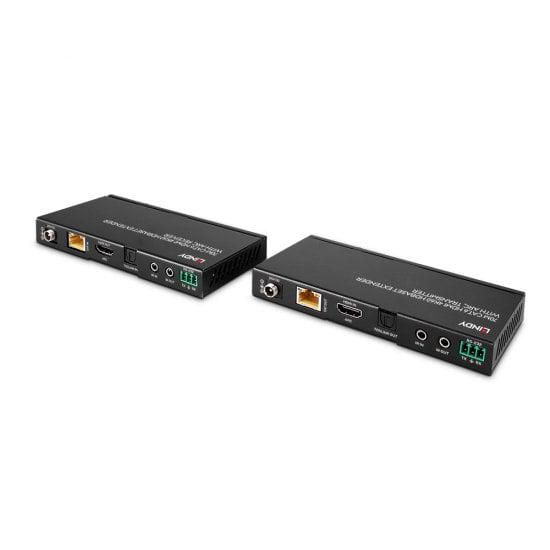 Lindy The Lindy 70m Cat.6 HDMI 4K60, Audio, IR & RS-232 HDBaseT Extender is a complete end to end high performance, reliable solution for extending HDMI signals over long distances via Cat.6 network cable.<br><br>The following distance and resolution combinations are possible when using high quality Cat.6 U/UTP or F/UTP cable:<br>70m: 3840x2160@60Hz 4:4:4 8bit / 4:2:2 12bit<br><br>Supporting resolutions up to 4K Ultra HD, video can be viewed in stunning clarity, while additional support for HDR (High Dynamic Range) allows content to be displayed with enhanced brightness, greater contrasts of blacks and whites and a much wider colour gamut. This provides a reliable solution for creating eye-catching digital signage in retail, immersive displays at events or engaging setups in larger conference rooms or lectures halls. - W128772039