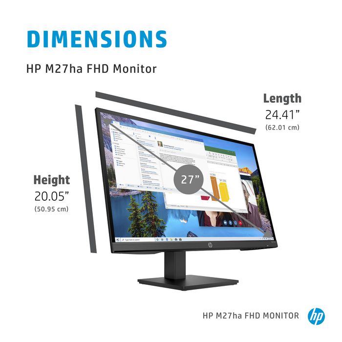 HP M27Ha Computer Monitor 68.6 Cm (27") 1920 X 1080 Pixels Full Hd Black - W128780361