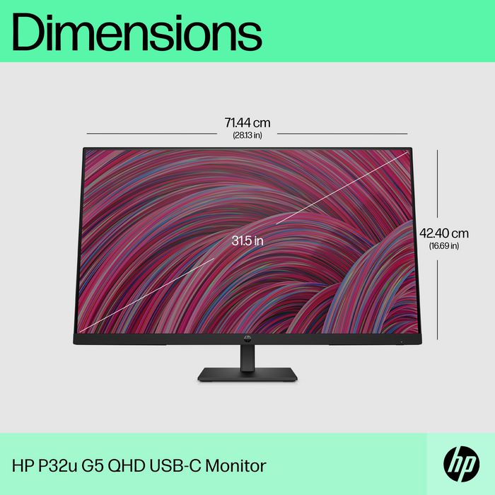 HP P32U G5 Computer Monitor 80 Cm (31.5") 2560 X 1440 Pixels Quad Hd Black - W128781303