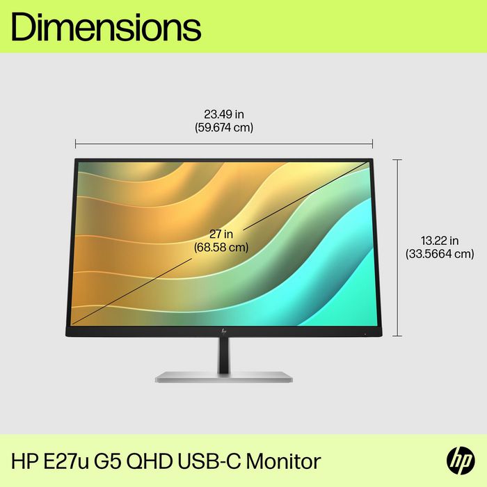 HP E27U G5 Computer Monitor 68.6 Cm (27") 2560 X 1440 Pixels Quad Hd Lcd Black - W128781379