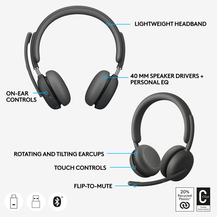 Logitech Zone Wireless Plus Casque Sans fil Arceau Appels/Musique Bluetooth  Graphite