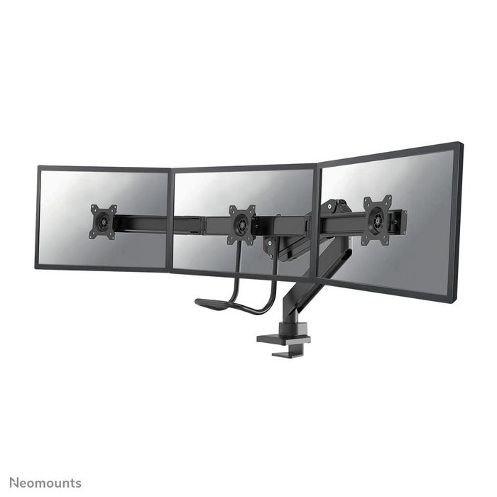 Neomounts NM-D775DX3BLACK Full Motion Dual desk monitor arm (clamp & grommet) with crossbar and handle for three 17-27" Monitor Screens, Height Adjustable (gas spring) - Black - W128371311