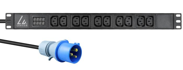 Lanview 19'' rack mount power strip, 3m, 16A with 10 x C13 socket and AMP meter - W128234088