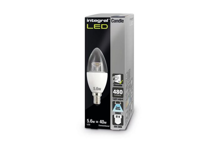 Integral Candle bulb e14 500lm 5.6w 5000k dimmable 240 beam clear - W128321321