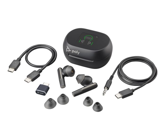 HP Voyager Free 60+ UC Carbon Black Earbuds +BT700 USB-C Adapter +Touchscreen Charge Case - W128769345