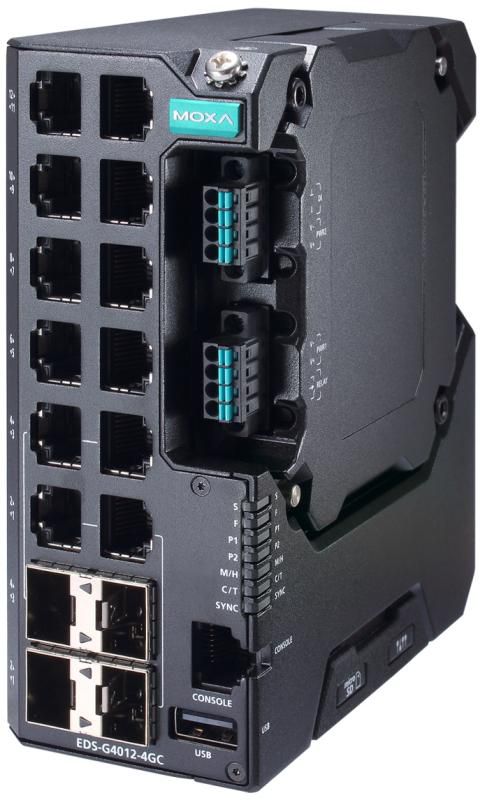 Moxa 12G-port full Gigabit managed Ethernet switch, 88 to 300 VDC, dual power supply 12/24/48 VDC, Extended Temp - W128778247