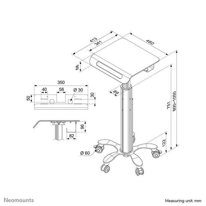 Neomounts NewStar Mobile Laptop Cart, Height 80-105cm (manual) - White - W124690326