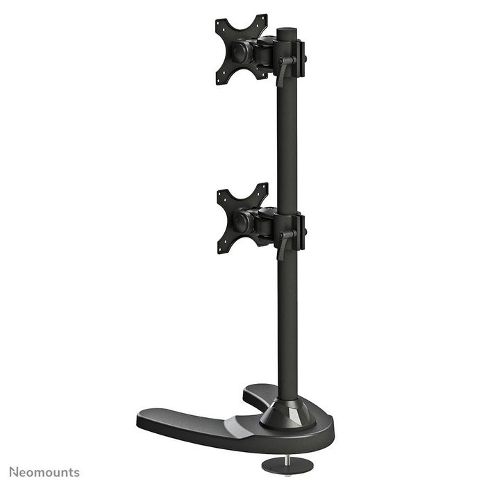 Neomounts by Newstar Newstar Tilt/Turn/Rotate Dual Desk Mount (stand & grommet) for two 10-27" Monitor Screens ONE ABOVE OTHER, Height Adjustable - Black - W124850342