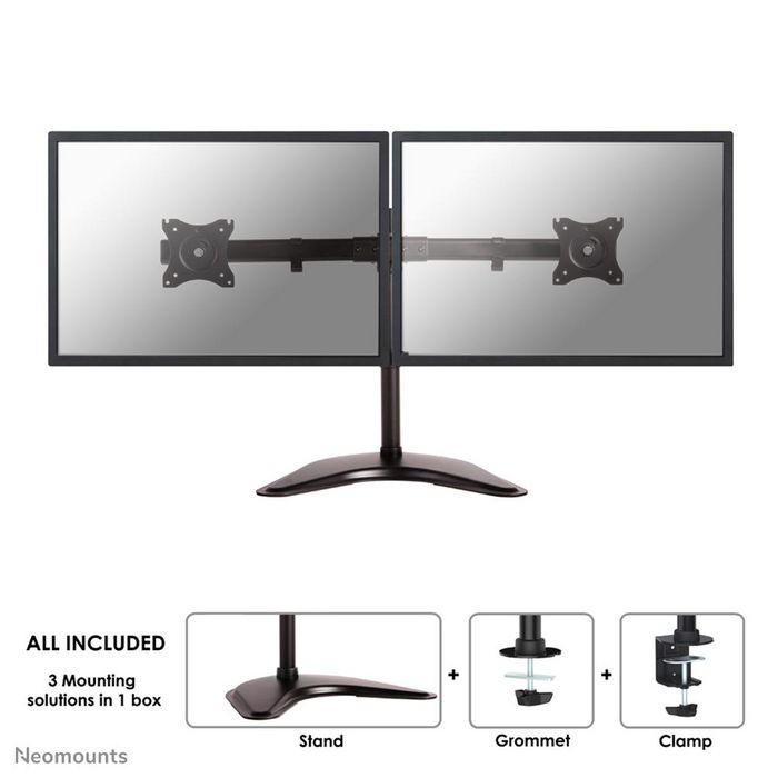 Neomounts by Newstar Newstar Tilt/Turn/Rotate Dual Desk Mount (stand, clamp & grommet) for two 10-27" Monitor Screens, Height Adjustable - Black - W125066489