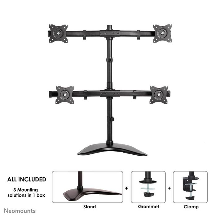 Neomounts Neomounts by Newstar Select Tilt/Turn/Rotate Quad Desk Mount (stand, clamp & grommet) for four 10-27" Monitor Screens, Height Adjustable - Black - W125066488