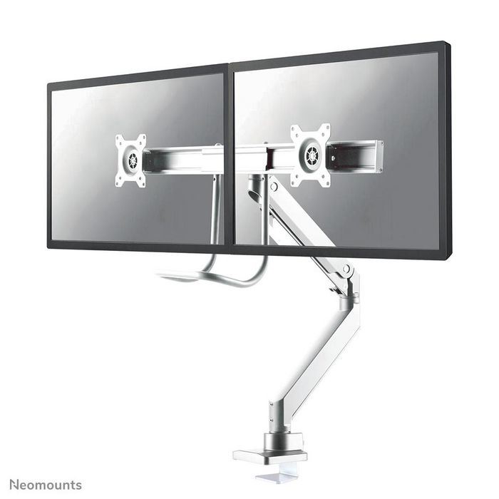 Neomounts NewStar NM-D775DXWHITE Full Motion Dual Desk Mount (clamp & grommet) with crossbar and handle for two 10-32" Monitor Screens, Height Adjustable (gas spring) - White - W125514862