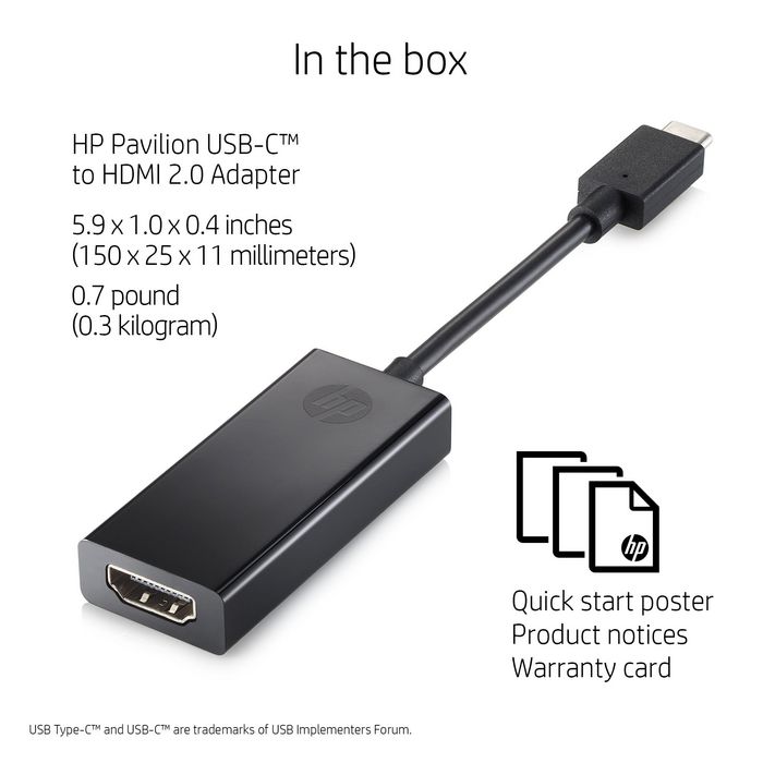HP Pavilion USB-C to HDMI 2.0 Adapter - W124708058