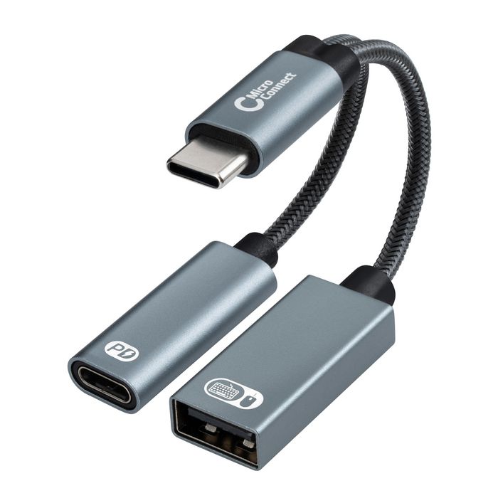 MicroConnect USB-C to USB-C Pand USB-A 2.0 Female Adapter, Silver 13cm - W128456432