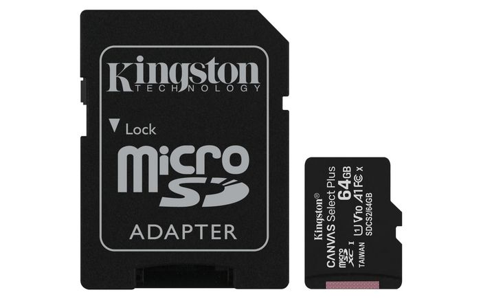 Kingston 64 GB, microSDXC, Class 10, UHS-I, 3.3 V, SD adapter - W126824442