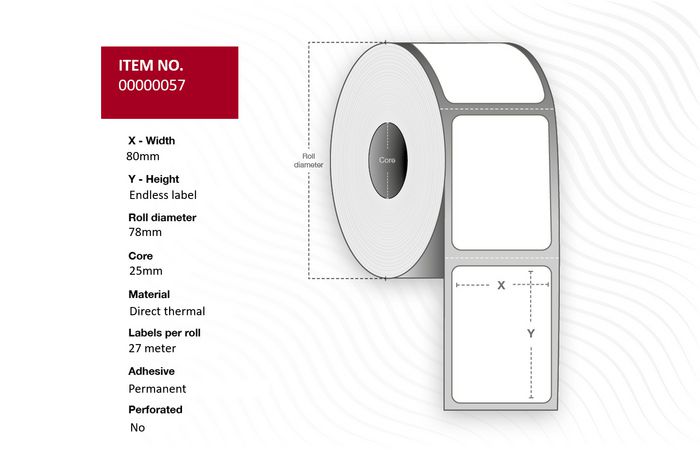 Capture Label 80mm(Width) x 80mm(Outer diameter) - Core 25. White. Premium. DT. Permanent. 4 rolls per box. 27 Meter, Endless Label - W124580735