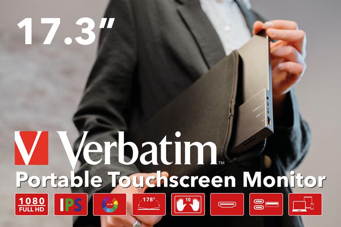 Verbatim PMT-17 Portable Touchscreen Monitor 17.3" Full HD 1080p Metal Housing - W128805038