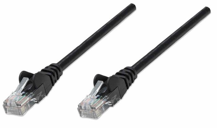 Intellinet Network Patch Cable, Cat5e, 10m, Black, CCA (Copper Clad Aluminium), U/UTP (cable unshielded/twisted pair unshielded), PVC, RJ45 Male to RJ45 Male, Gold Plated Contacts, Snagless, Booted - W125342801