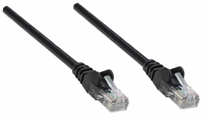 Intellinet Network Patch Cable, Cat5e, 10m, Black, CCA (Copper Clad Aluminium), U/UTP (cable unshielded/twisted pair unshielded), PVC, RJ45 Male to RJ45 Male, Gold Plated Contacts, Snagless, Booted - W125342801