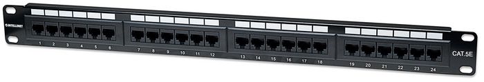 Intellinet Patch Panel, Cat5e, UTP, 24-Port, 1U, Black - W125284679