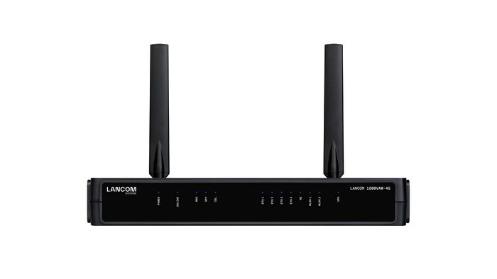 Lancom Systems SD-WAN gateway with VDSL2/ADSL2+ modem (Annex A/B/J/M), 1x SFP/TP, 1x WAN-Ethernet for connection to external modems, LTE Advanced (Cat. 7), dual-band concurrent Wi-Fi 6, IPSec VPN (5 channels/optional 25), Load Balancing, QoS, USB, 4x GE - W128803264