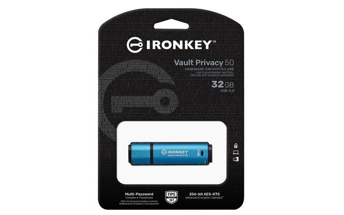 Kingston Ironkey Vault Privacy 50 Usb Flash Drive 32 Gb Usb Type-A 3.2 Gen 1 (3.1 Gen 1) Blue - W128274589