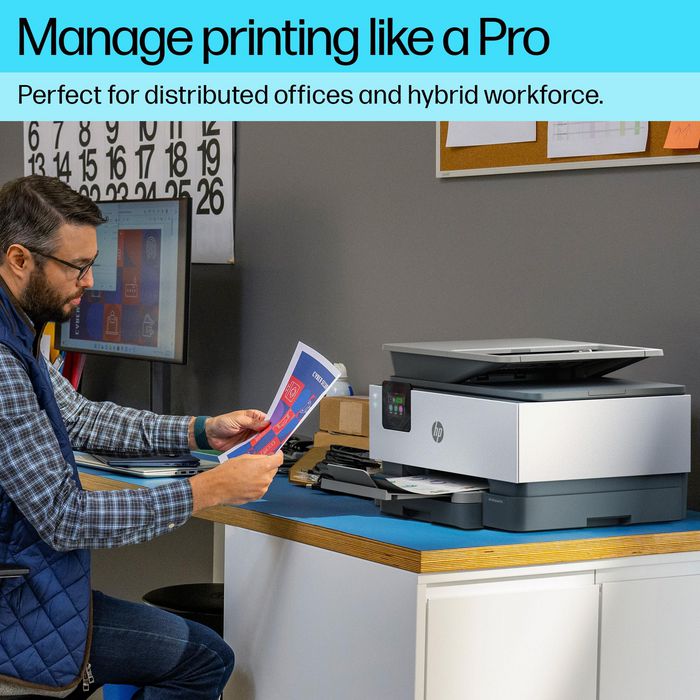 HP OfficeJet Pro 9120b All-in-One Printer, Color, Printer for Home and home office, Print, copy, scan, fax, Wireless; Two-sided printing; Two-sided scanning; Scan to email; Scan to pdf; Fax; Front USB flash drive port; Touchscreen; Print from phone or tablet; Automatic document feeder - W128597155