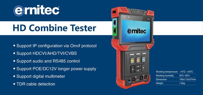 Ernitec 4" Touch Screen Test Monitor, Wi-Fi, Supports HDCVI/AHD/TVI/CVBS, DC12V, 12V 2A Power Output - W128807406