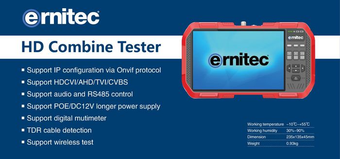 Ernitec 7" Touch Screen Test Monitor, Wi-Fi, Supports HDCVI/AHD/TVI/CVBS, DC12V, 12V 2A Power Output - W128807403