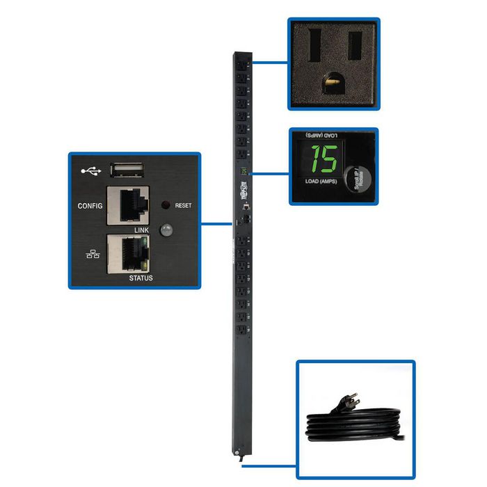 Tripp Lite 1.4kW Single-Phase Switched PDU with LX Platform Interface, 120V Outlets (16 5-15R), 10 ft. Cord w/5-15P, 0U, TAA - W128808070