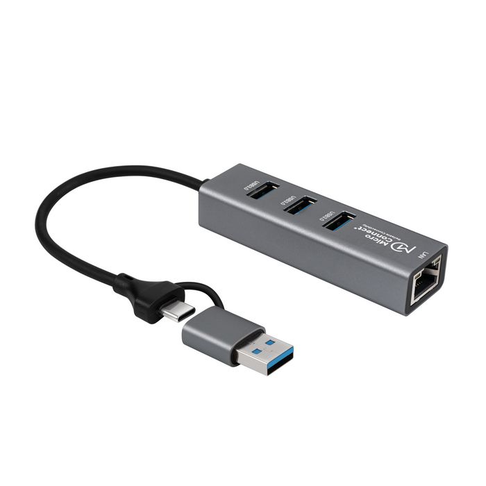 MicroConnect USB 3.0 Hub 4-Port with Ethernet and USB-C & A Connectors - W128609511