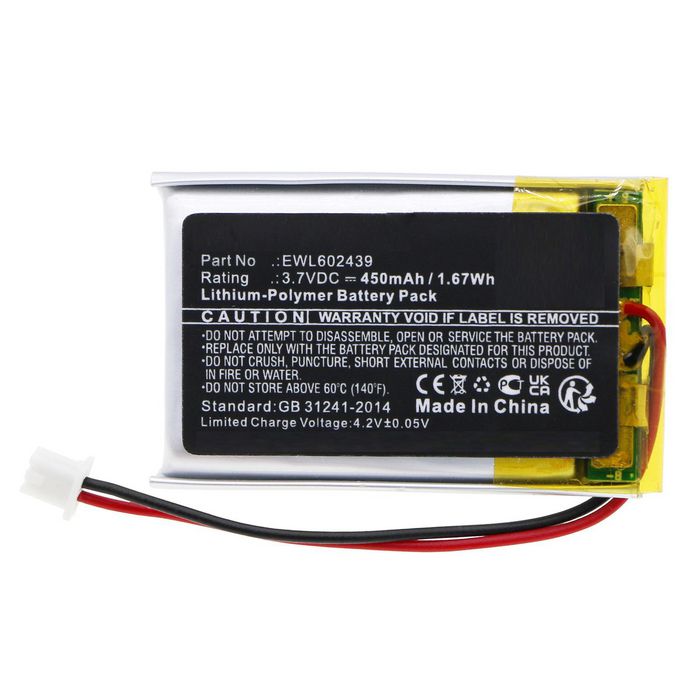 CoreParts Battery for Virtue Water Gun 1.67Wh 3.7V 450mAh for OLED Circuit Boards - W128813052