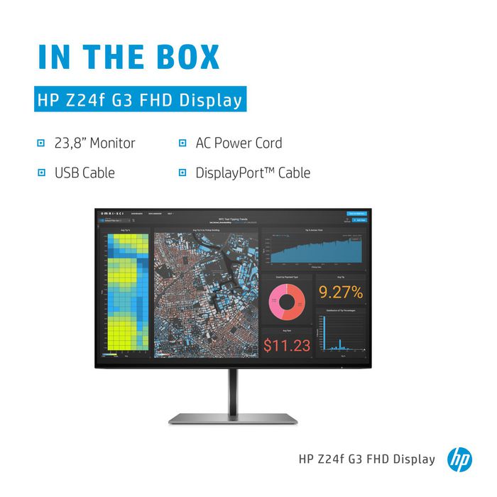 HP HP Z24f G3 60.5 cm (23.8") 1920 x 1080 pixels Full HD Silver  Z24f G3, 60.5 cm (23.8"), 1920 x 1080 pixels, Full HD, 5 ms, Silver - W128821348