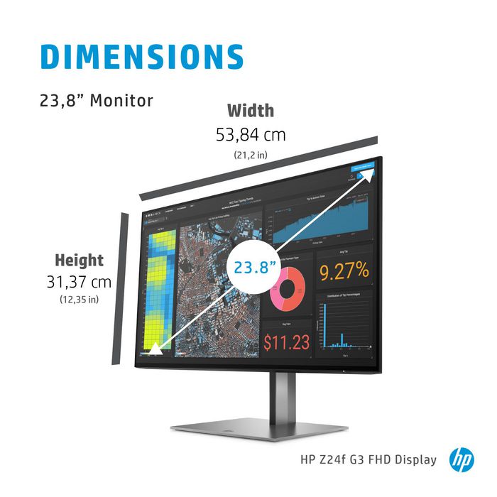 HP HP Z24f G3 60.5 cm (23.8") 1920 x 1080 pixels Full HD Silver  Z24f G3, 60.5 cm (23.8"), 1920 x 1080 pixels, Full HD, 5 ms, Silver - W128821348